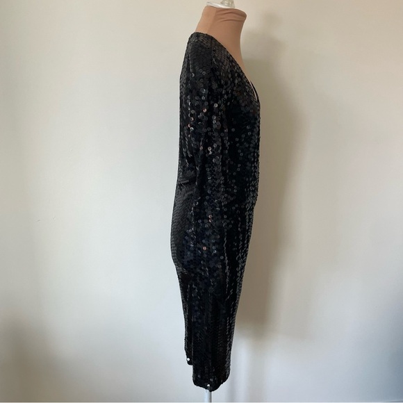 Swee Lo Vintage 1980s Long Sleeve Sequin Black V-Neck Cocktail Dress EUC Size 6 - Picture 4 of 8